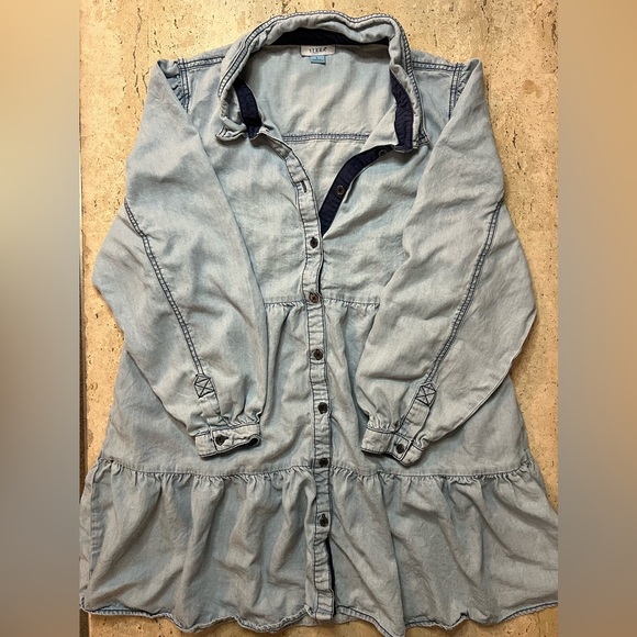 Serra Blue Tiered Button Down Shirt Dress Size Large - Picture 1 of 6